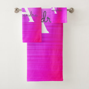Purple Chic Glam Metallic Monogram Bath Towel Set
