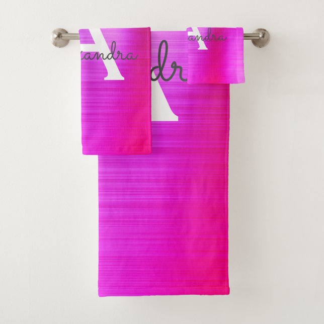 Purple Chic Glam Metallic Monogram Bath Towel Set (Insitu)