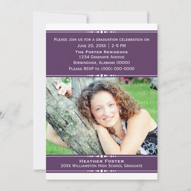 Purple Chic Photo Graduation Invite (Front)