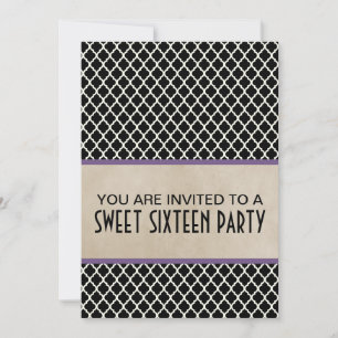 Purple Chic Quatrefoil Sweet 16 Invite