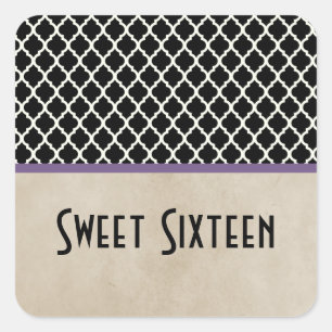 Purple Chic Quatrefoil Sweet 16 Stickers