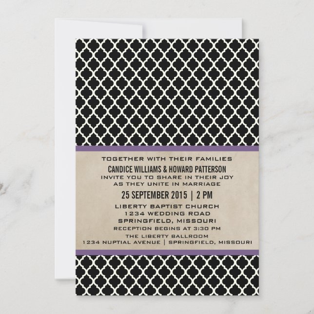 Purple Chic Quatrefoil Wedding Invite (Front)