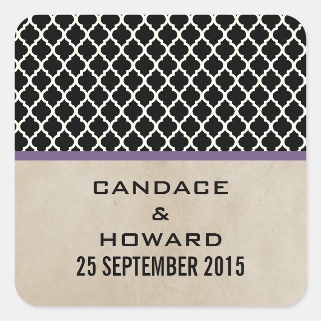 Purple Chic Quatrefoil Wedding Stickers (Front)