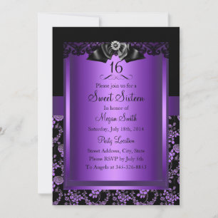 Purple Chic Rose & Jewel Bow Sweet Sixteen Invite