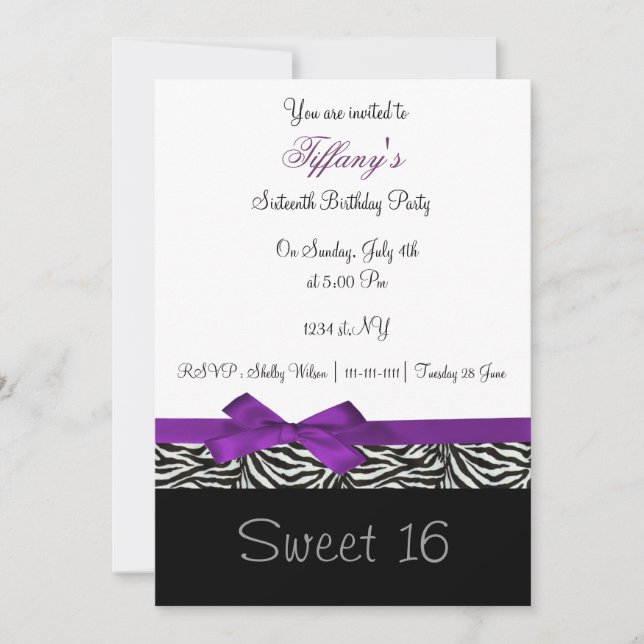 purple chic Sweet Sixteen party Invitation (Front)