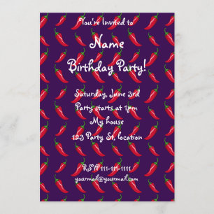 purple chilli peppers pattern invitation