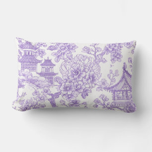 Purple Chinoiserie Toile Dragon Cherry Blossom Lumbar Cushion