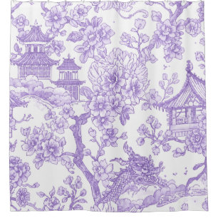 Purple Chinoiserie Toile Dragon Cherry Blossom Shower Curtain