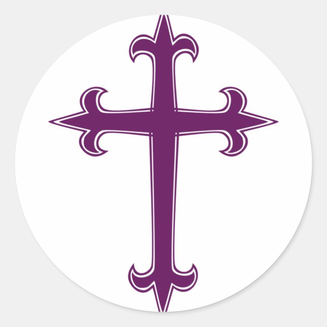 Purple Christian Cross Classic Round Sticker (Front)