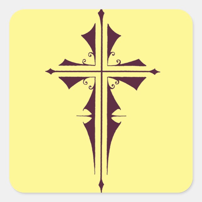 Purple Christian Cross Square Sticker (Front)