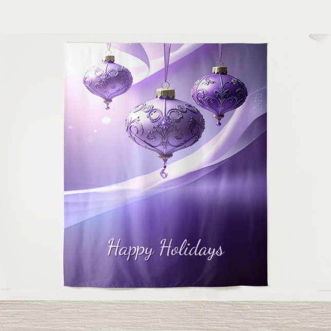 Purple Christmas Ball Holiday Backdrop Tapestry (Front)