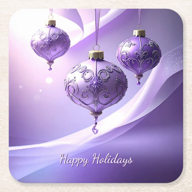 Purple Christmas Ball Holiday Paper Coaster (Front)