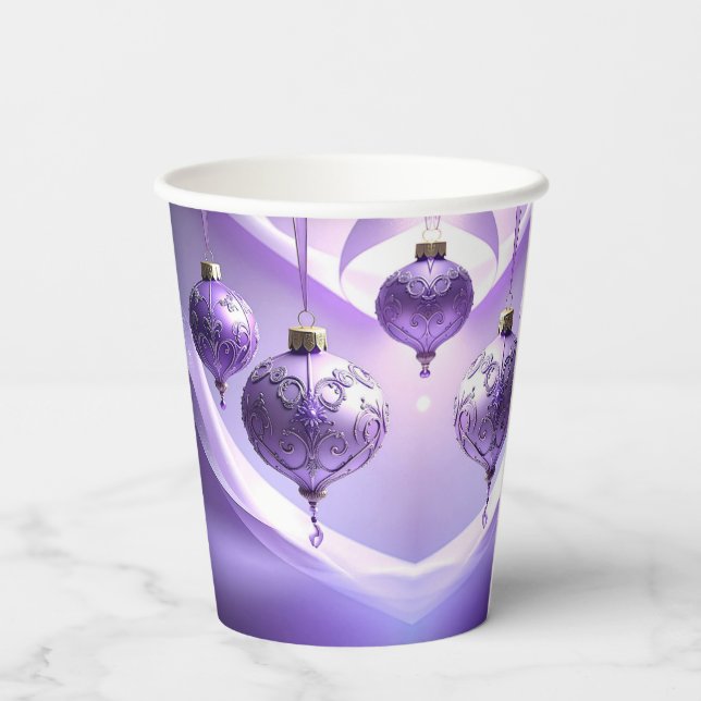 Purple Christmas Ball Holiday Paper Cups (Back)