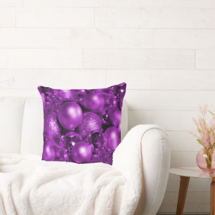 Purple Christmas Baubles Cushion