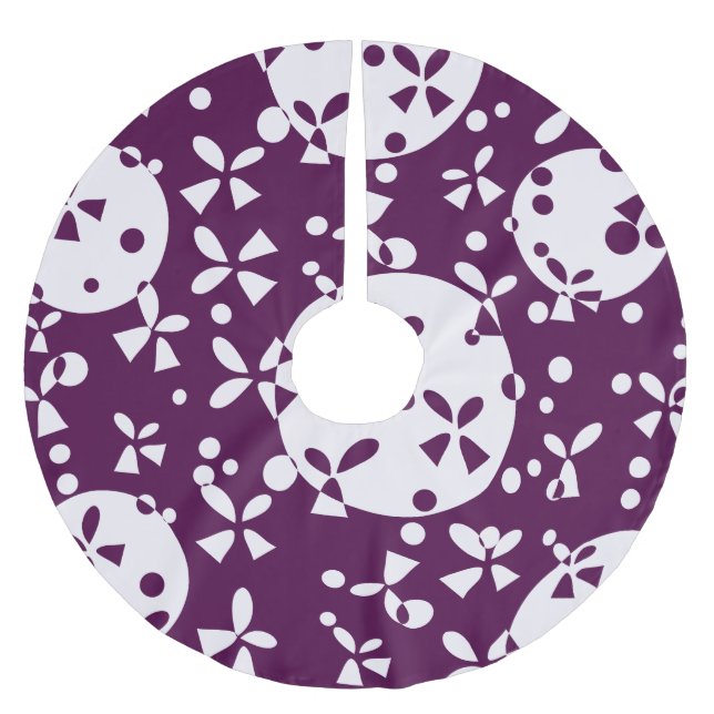 Purple Christmas Bells Holiday Pattern Brushed Polyester Tree Skirt (Front)