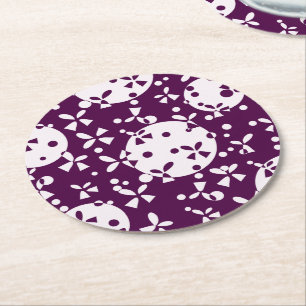 Purple Christmas Bells Holiday Pattern Round Paper Coaster