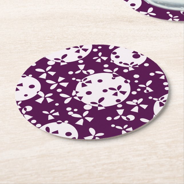 Purple Christmas Bells Holiday Pattern Round Paper Coaster (Angled)