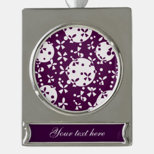 Purple Christmas Bells Holiday Pattern Silver Plated Banner Ornament