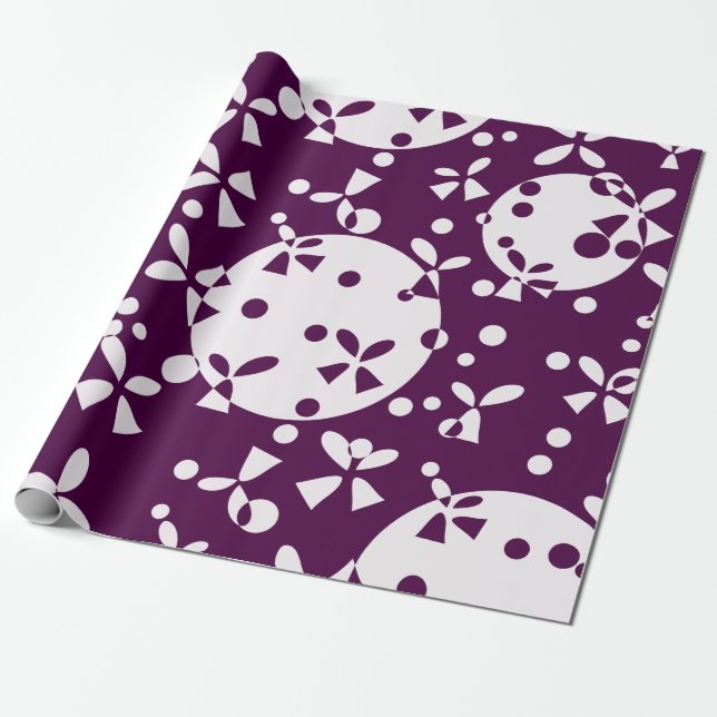 Purple Christmas Bells Holiday Pattern Wrapping Paper (Unrolled)