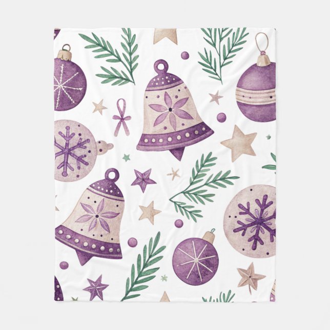 Purple Christmas Bells & Ornaments Pattern Blanket (Front)