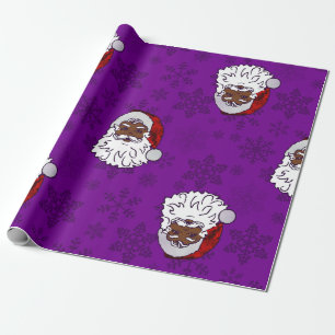 purple christmas black santa snowflakes wrapping paper