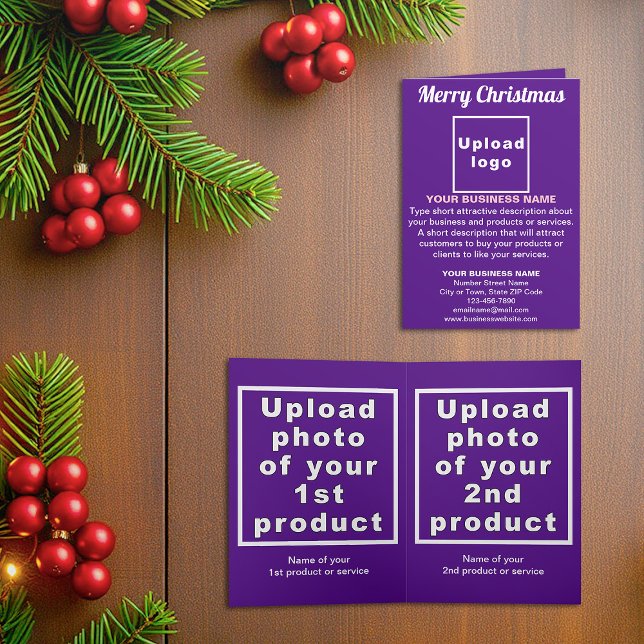 Purple | Christmas | Business | Folded Holiday Card (Purple folded holiday card for Christmas with your business brand and products or services)