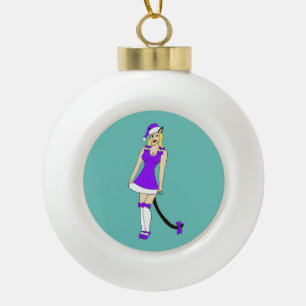 Purple Christmas catgirl Ceramic Ball Christmas Ornament