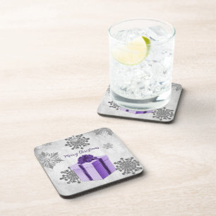 Purple Christmas Gift Beverage Coaster