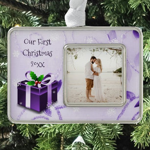 Purple Christmas Gift Framed Ornament
