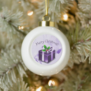 Purple Christmas Gift Framed Ornament