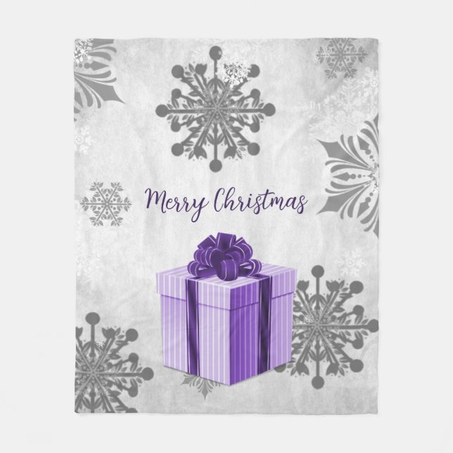 Purple Christmas Gift Holiday Fleece Blanket (Front)