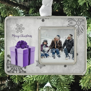 Purple Christmas Gift Holiday Photo Silver Plated Framed Ornament