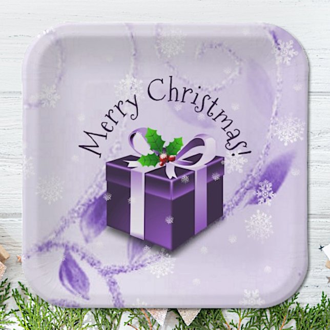 Purple Christmas Gift Paper Plate (Purple Christmas Gift Paper Plates)