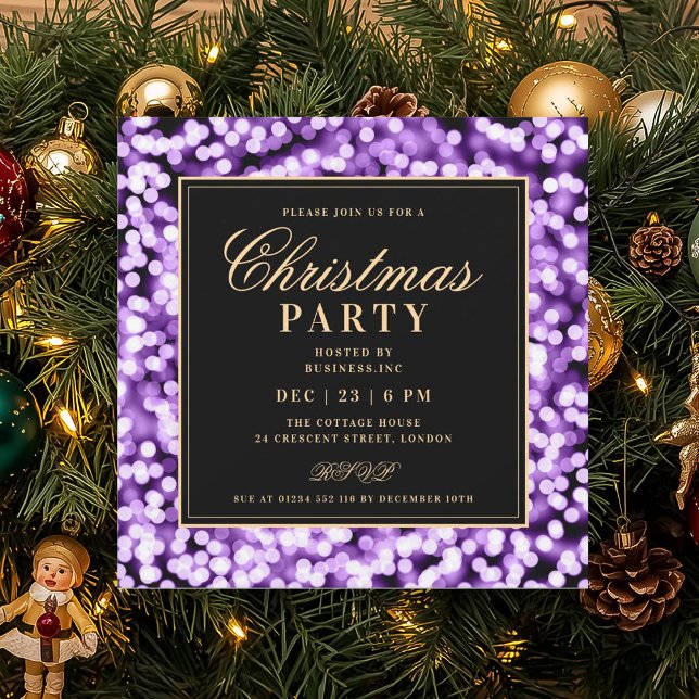 Purple Christmas Glam Lights Holiday Party Invitation (Purple Christmas Glam Lights Holiday Party Invitation)