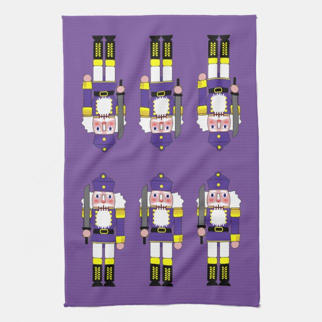 Purple Christmas Nutcrackers Tea Towel (Vertical)