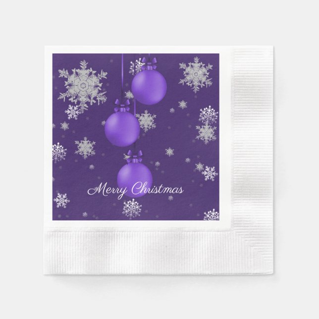 Purple Christmas Ornaments Paper Napkin (Front)