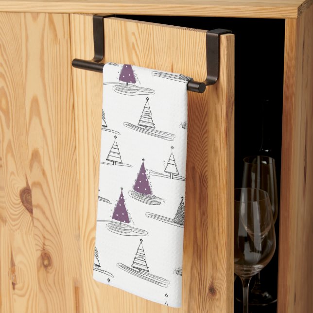 Purple Christmas Pattern#5 ID1009 Tea Towel (Thirds Fold)