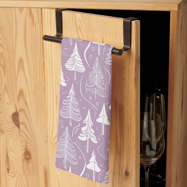 Purple Christmas Pattern#6 ID1009 Tea Towel (Thirds Fold)