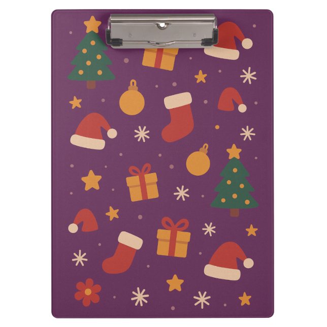 Purple Christmas Pattern Aesthetic – Cute Holiday  Clipboard (Front)