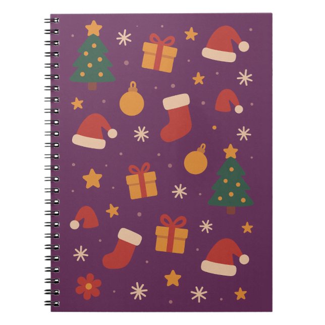 Purple Christmas Pattern Aesthetic – Cute Holiday  Notebook (Front)