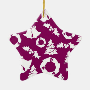 Purple Christmas Pattern Ceramic Ornament