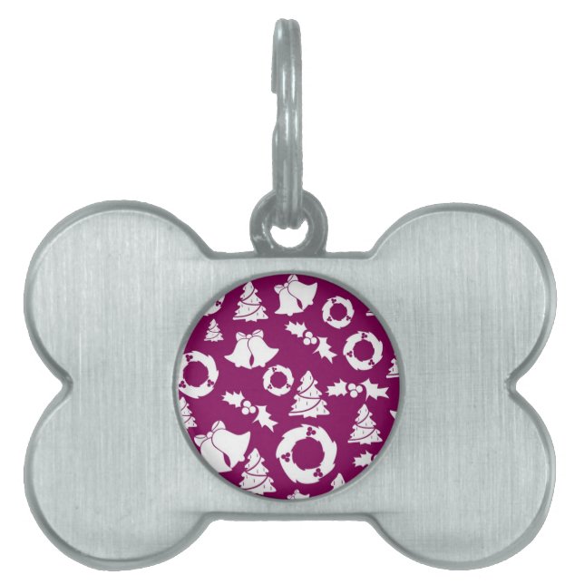Purple Christmas Pattern Pet ID Tag (Front)