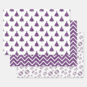 Purple Christmas Pattern Wrapping Paper Sheet