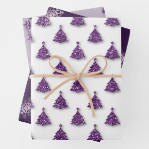 Purple Christmas Pattern Wrapping Paper Sheet