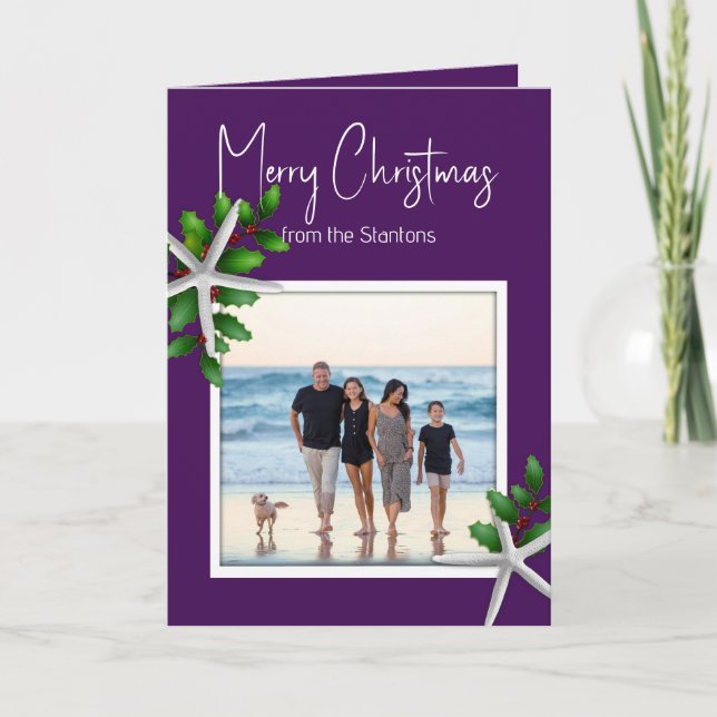 Purple Christmas Photo Message Folded Cards (Front)