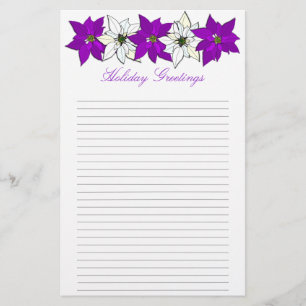 Purple Christmas Poinsettia Lined Writing Paper