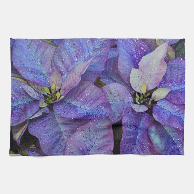 Purple christmas poinsettia tea towel (Horizontal)