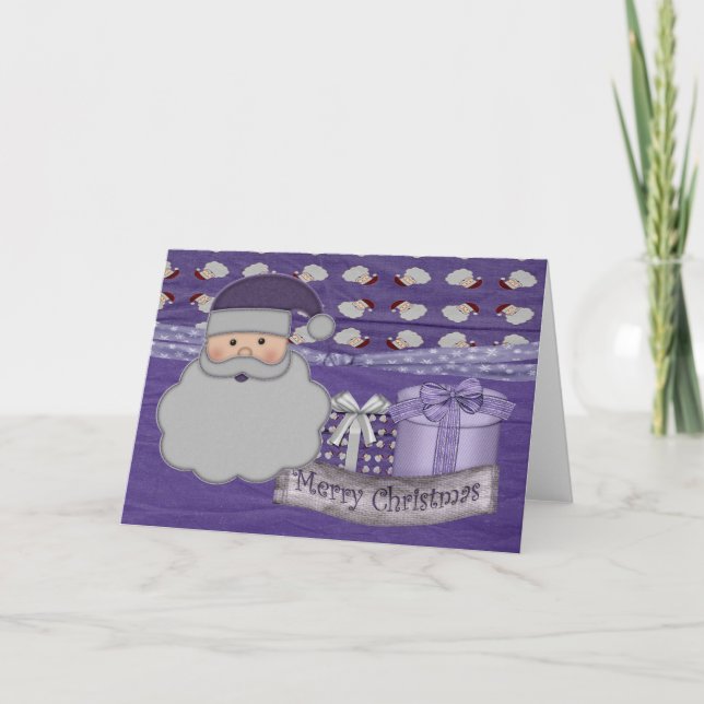 purple christmas santa greeting card (Front)