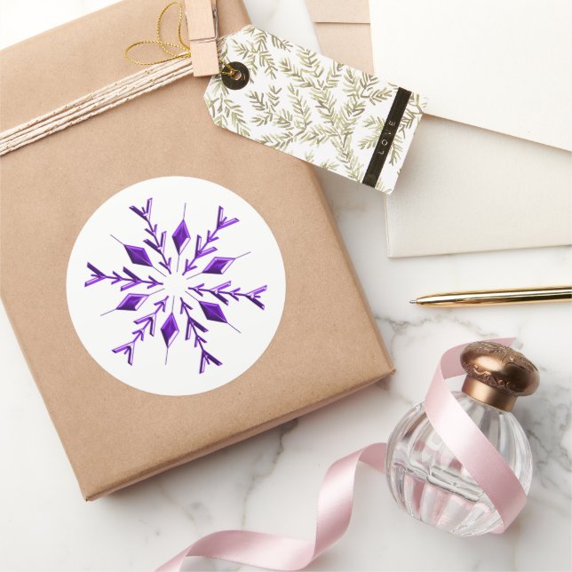 Purple Christmas Snowflake Classic Round Sticker (Gifting)