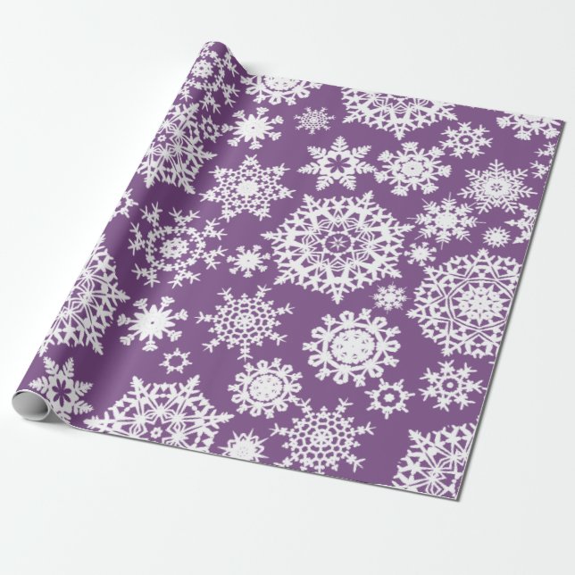 Purple Christmas Snowflake Pattern wrapping paper (Unrolled)